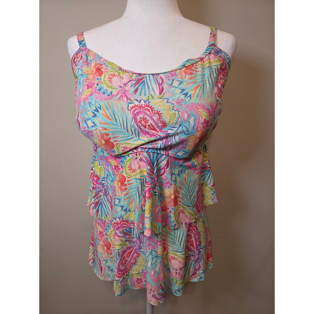 Sunsets Curve Tiered Tankini Top 22 Floral Paisley Ruffle Swim 592T Multi Color